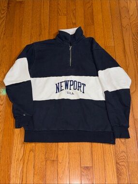 Newport Navy & White Half-Zip Pullover Sweatshirt - Newport